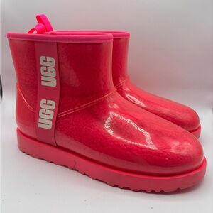 UGG Women's Classic Clear Mini Hot Pink Waterproof Rain Boots 1113190 Size US 10